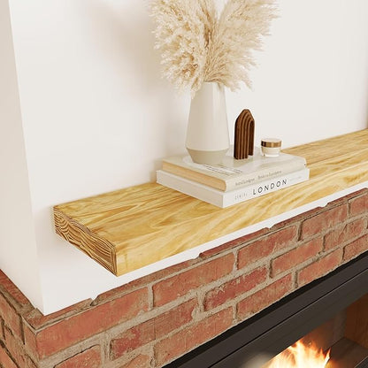 Howizz 72'' Pine Wood Floating Shelf for Wall - Rustic Wall Mounted Wooden Shelf for Stylish Home Décor, Fireplace Mantel 72inch (Natural, 72x8x2) - 1pcs