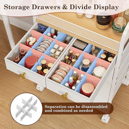 Rolling Makeup Cart Organizer with 6 Drawers, Makeup Storage with Wheels, Floor Skincare Organizers Vanity Storage Organizer Cosmetics Display Cases for Skin Care Perfume Nail Polish, White