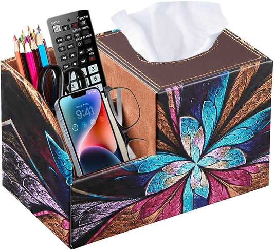 BLIENCE PU Leather Square Tissue Box Cover - Multi-Functional Tissue Box Holder, Tissue Box Cover with Storage,Tissue and Remote Control Holder, Cube Tissue Box Organizer Bedroom Nightstand End Table