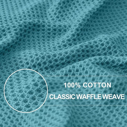 Homaxy 100% Cotton Waffle Weave Kitchen Dish Towels, Ultra Soft Absorbent Quick Drying Cleaning Towel, 13 x 28 Inches, 12-Pack,Lake Blue