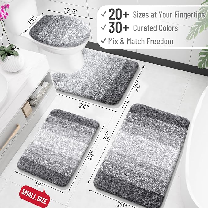 OLANLY Bathroom Runner Rugs Mat 70x24, Extra Soft Absorbent Microfiber Bath Rugs, Rubber Backing, Quick Dry, Washable Long Bath Mats for Bathroom Floor, Tub and Shower, Home Decor Accessories, Grey