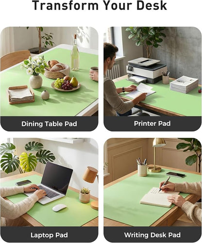 Aothia Faux Leather Desk Mat - Large Mouse Pad, Non-Slip PU Leather Blotter, Waterproof Writing Surface for Office and Home (Foam Green, 42" x 17")