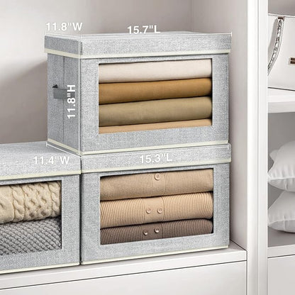 Homsorout Stackable Storage Bins with Lids - Large Decorative Basket with Lids, Fabric Foldable Closet Organizer Bins, Shelf Organizer for Living Room, Dorm, 5 Pack, Blended
