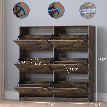 BORNOON Shoe Cabinet with 6 Flip Drawers, Slim Narrow Shoe Storage Cabinet, Freestanding Shoe Organizer for Entryway, Hallway, Foyer