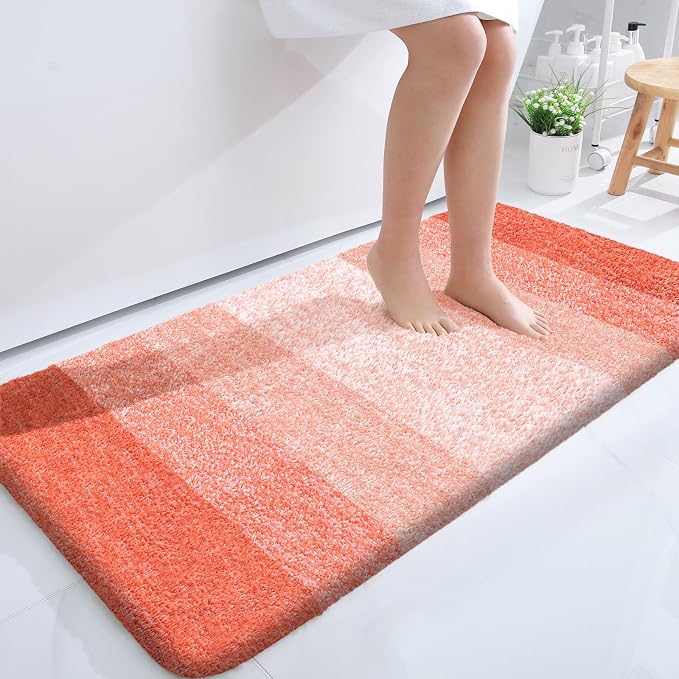 OLANLY Large Bathroom Rugs Mat 45x27, Extra Soft Absorbent Microfiber Bath Rugs, Rubber Backing, Quick Dry, Machine Washable Bath Mats for Bathroom Floor, Tub and Shower, Home Decor Accessories, Coral