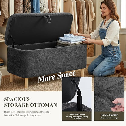 Ottoman with Storage, Storage Ottoman Bench, Entryway Bench with Wood Legs for Living Room, Sitting Area, Dark Grey