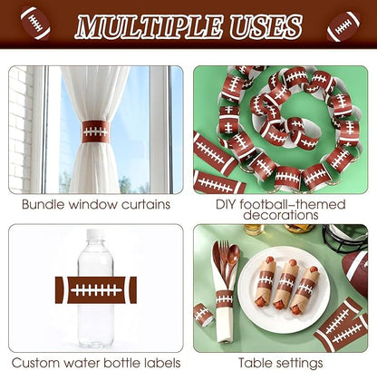 300 Pcs Football Paper Napkin Rings Bulk Disposable Sports Napkin Holder Self Adhesive Brown Silverware Wrap Band for Game Day Birthday Holiday Party Table Setting Decoration