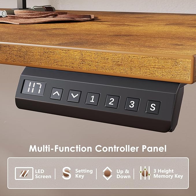 OffiGo 55 Inch L Shaped Electric Standing Desk with Keyboard Tray, Reversible Height Adjustable Corner Computer Desk with Monitor Stand, Sit Stand Up Lift Table for Home, Office, Rustic Brown
