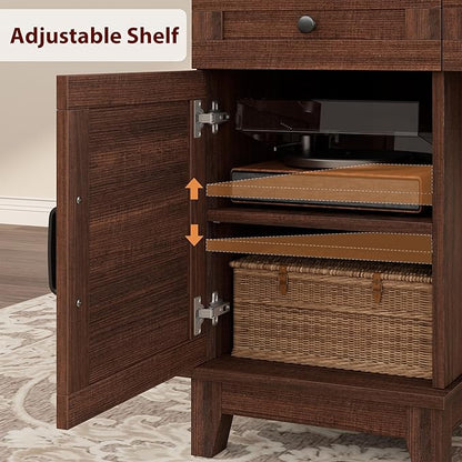 60" Executive Desk with Power Outlet, Home Office Desk with Drawers, Wooden Work Desk with File Cabinet, Computer Desk for Work, Study, Writing, Brown