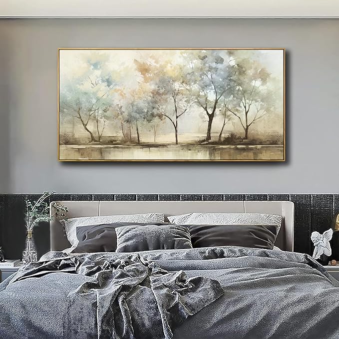 VHMING Abstract Wall Art Artwork Retro Trees Pictures Decor Canvas Painting Framed Ready to Hang Living Room Bedroom and Office Wall Decor 20x40 Inch