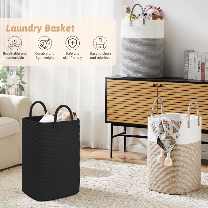 Artfeel Laundry Basket,Woven Cotton Rope Laundry Hamper,80L Versatile Storage for Dirty Clothes,Baby Toys,and Blankets in Bathroom, Nursery,and Living Room