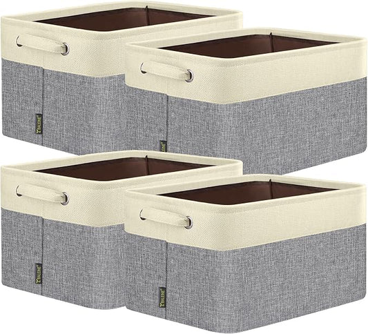 BALEINE 4 Pack Fabric Closet Storage Bins for Shelves, Linen Closet Organizers and Storage, Decorative Baskets for Organizing, Shelf, Clothes, Home, Office (Grey, 14''x10''x8.5'')