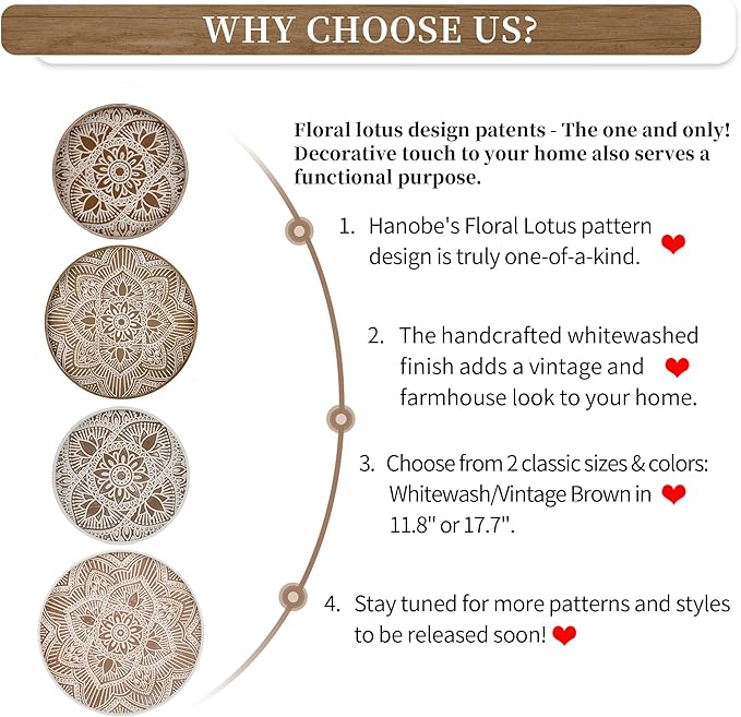 Hanobe Large Round Decorative Tray: Boho Coffee Table Trays Centerpiece for Home Decor - Farmhouse White Washed Rustic Serving for Women Kitchen Counter Ottoman