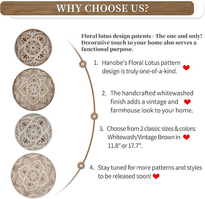 Hanobe Large Round Decorative Tray: Boho Coffee Table Trays Centerpiece for Home Decor - Farmhouse White Washed Rustic Serving for Women Kitchen Counter Ottoman