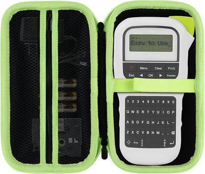 Lebakort Storage Case Compatible with Brother P-Touch PTH110 / PTH111 Pro / PTE110 Portable Monochrome Label Maker (Black+Mint Green Zipper Case)