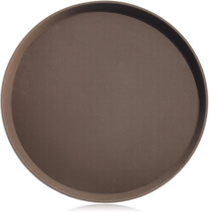 New Star Foodservice Non-Slip Tray, Plastic, Rubber Lined, Round (Brown, 16-Inch)