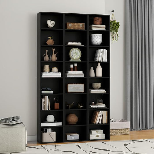 Panana 8 Tier Storage Shelf Bookcase, Slim Organizer Shelves Cabinet Tall Narrow Media Tower Rack Display Bookshelf for Home Office (Black)