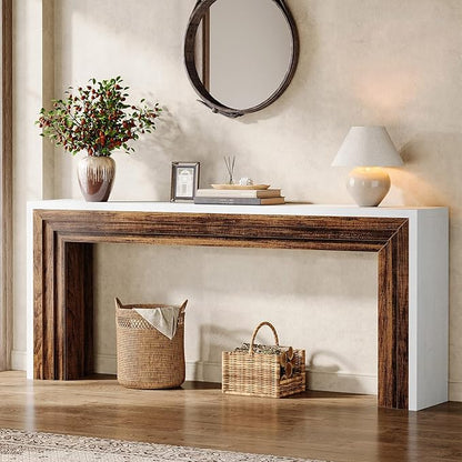 Tribesigns 70.9-Inch Long Console Table, Farmhouse Narrow Wooden Sofa Table Behind The Couch for Living Room, Entryway, Hallway, Foyer, White + Brown