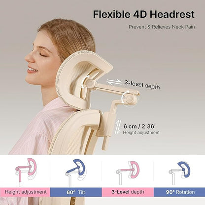 HINOMI Q2 Ergonomic Office Chair with Lumbar Support & Adjustable Headrest, Cushion Seat with Flip-Up Arms, Reclining Computer Seating with Footrest, Stylish Desk Model for Home (Pink)