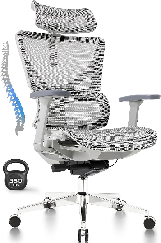 CabBase C1 Pro Ergonomic Mesh Office Chair - 6‘6“ Big & Tall Home Office Desk Chairs Seat Depth Adjustable with Lumbar Support - Back Height Adjustable Computer Task Chair with Headrest