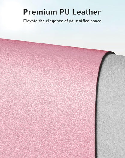 Aothia Faux Leather Desk Mat - Large Mouse Pad, Non-Slip PU Leather Blotter, Waterproof Writing Surface for Office and Home (Fairy Pink, 40" x 24")