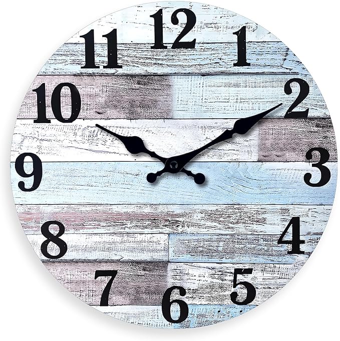 XNM 10 Inch Wood Farmhouse Clock for Bedroom Battery Powered Clock for Wall Quiet Wall Clock No Ticking(No Solid Wood, It is with MDF Material)