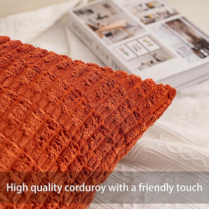 Aegero Pack of 2 Corduroy Decorative Throw Pillow Covers 24x24 Inch Soft Striped Pillow Covers Modern Farmhouse Home Decor for Sofa Living Room Couch Bed（Wine Red）