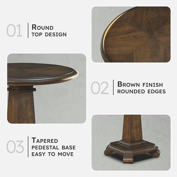 Lexicon 22 Dia. Round End Table, Wood Side Table with Sturdy Pedestal Leg, Cherry Veneer Accent Nightstand with for Small Spaces, Living Room, Bedroom, Entryway, Easy Assembly, Brown