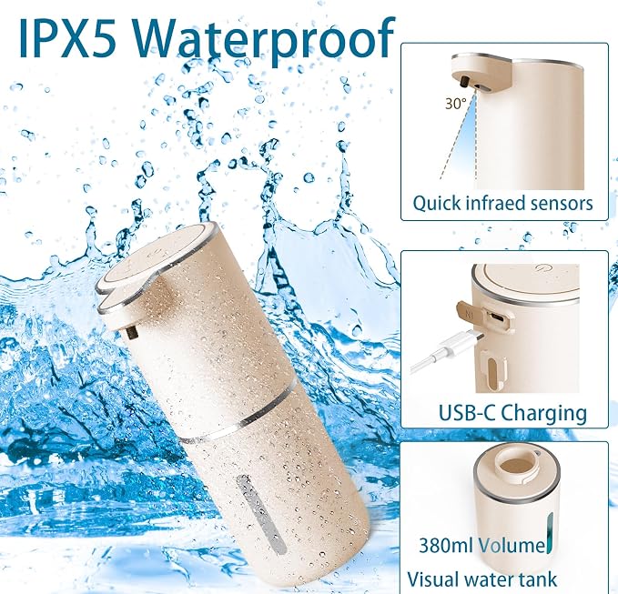 Automatic Soap Dispenser – Touchless Foaming Soap Dispenser 400ml USB Rechargeable Dispenser Electric Wall Mounted 4levels Adjustable Foam Soap Dispenser Pump for Bathroom Kitchen(Gold)
