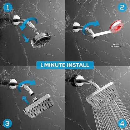SparkPod Rain Shower Head, 6 Inch Square | High Pressure Shower Heads, 90 Nozzle (Touch-to-Clean), Adjustable Showerhead, No-tool Universal Connection