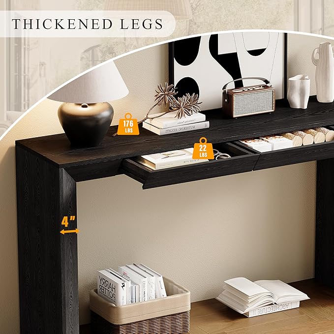 Modern Entryway Console Table 60-Inch Entryway Sofa Table with 2 Hidden Storage Drawers for Living Room Entrance Hallway Furniture, Easy Assembly (Black)
