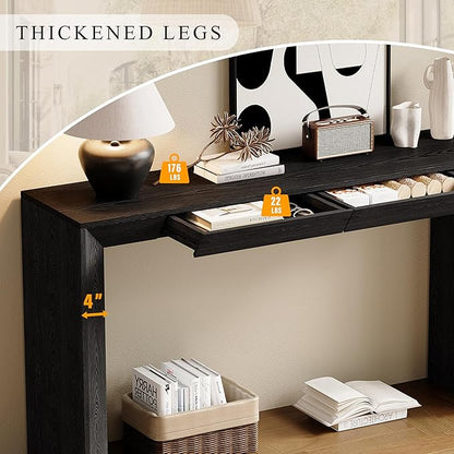 Modern Entryway Console Table 60-Inch Entryway Sofa Table with 2 Hidden Storage Drawers for Living Room Entrance Hallway Furniture, Easy Assembly (Black)