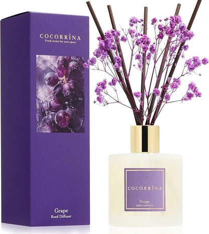 COCORRÍNA Reed Diffuser - Grape 6.7 fl oz Reed Diffuser with Sticks, Home Bedrrom Bathroom Shelf Decor