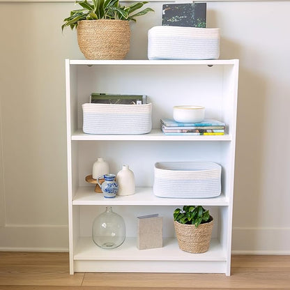 NaturalCozy 13.5”x8.5”x5.5” Rectangle Storage Baskets for Shelves 3 Pack | Cotton Rope Woven Small Baskets for Organizing | Small Storage Bins for Nursery, Bathroom, Closet, Shelf, Decorative