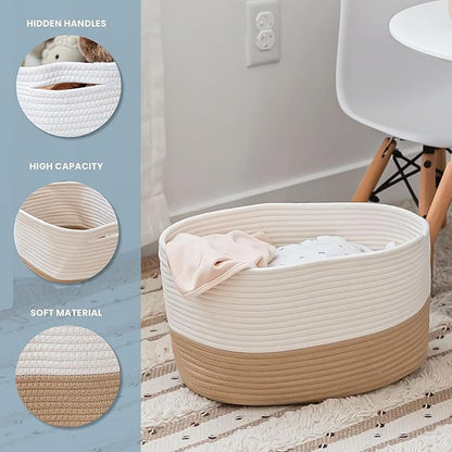 OrganiHaus Set of 3 Woven Storage Baskets for Shelves, Decorative Organizer Bins for Closet & Bathroom, Multipurpose Home Organization Baskets, Toy Storage Basket - Honey/Off-White, 15x9x10 inches