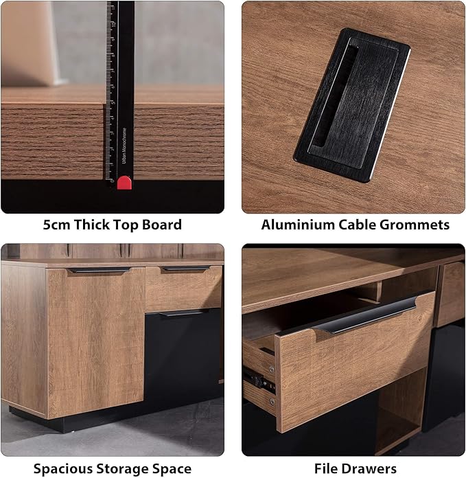 Retractable L-Shaped Executive Desk, Modern Office Desk with Drawers and Lateral File Cabinet, Large Computer Desk with Storage Shelves, Workstation for Home Office (Left Return, 70.86 - 78.7 IN)