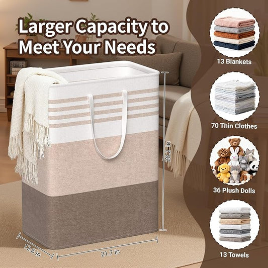 WOWBOX 2 Pack Laundry Baskets, Laundry Hampers, Freestanding Dirty Clothes Hampers with Reinforced Handles & Cross Stitch & Waterproof Coating, for Laundry Bedroom Bathroom Dorm,125L Khaki