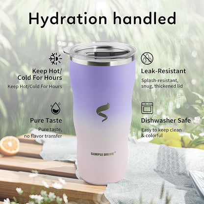 20Oz Insulated Tumbler With Straw And Lid,Stainless Steel Coffee Cup, Double Wall Vacuum Travel Mug,Spill proof Iced Coffee Tumbler, Mom tumbler, White Pouple Tumbler