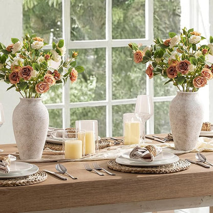 Vanselia Ceramic Flower Vase Home Decor - Large Tall Farmhouse Table Vases Rustic Vintage Living Room Kitchen Bedroom Decorations for House Book Shelf Office Coffee Desk Dining Fireplace (12" Retro)