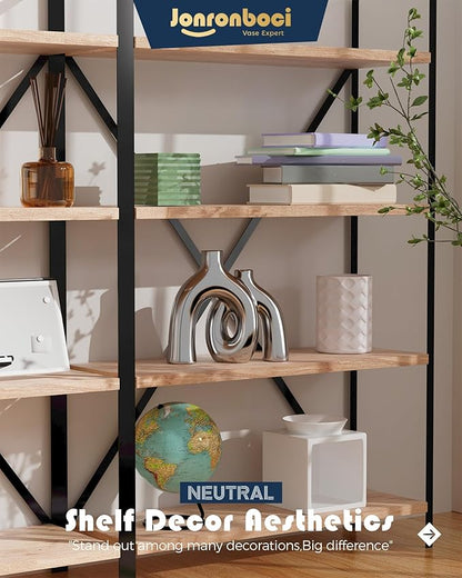 Hug Donut Decorative Vase Set - Silver Vase, Modern Nordic Boho Style Vases Home Decor, Matte Ceramic Decorations for Living Room Shelf, Bookshelf Mantle Entryway Table or Console Décor (Silver)