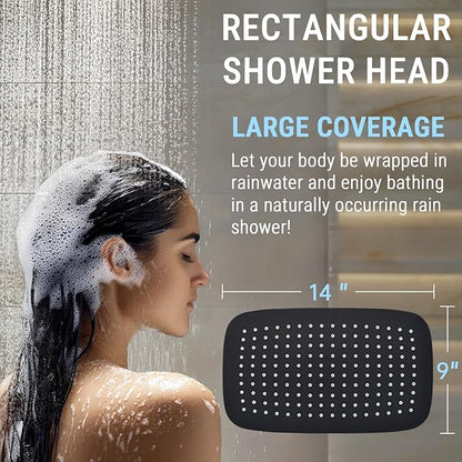 G-Promise All Metal 14 Inch Dual Square Shower Head with Handheld Spray Combo, Rain Shower Head, Adjustable Extension Arm, 3-Way Diverter, 71 Inch Extra Long Hose - A Bathroom Upgrade (Matte Black)