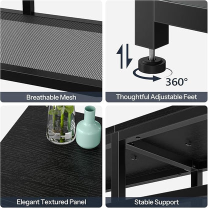 HOOBRO LED TV Stand with Charging Station, 4-Tier Entertainment Gaming Center, Modern Media Console Table, Open Shelves, 55.1"L x 13.8"W x 26.2"H, for TVs up to 65", for Living Room, Black BB47UDDS01