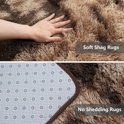 Shag Runner Rug for Bedroom Living Room 2x6 Upgrade Non-Slip Fluffy Soft Bedside Rugs,Shaggy Mottling Brown Carpet for Livingroom Dorm Home Decor Aesthetic