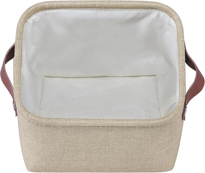 Kntiwiwo Small Fabric Storage Bins, 7.8x6.7x5.9 inch Mini Storage Cubes 4-Pack Storage Basket for Makeup Collapsible Fabric Storage Organizer with Handles, Decorative Basket for Desk, Shelves, Brown