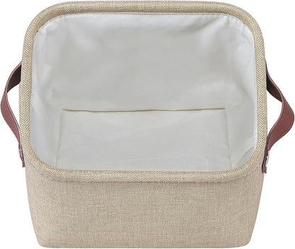 Kntiwiwo Small Fabric Storage Bins, 7.8x6.7x5.9 inch Mini Storage Cubes 4-Pack Storage Basket for Makeup Collapsible Fabric Storage Organizer with Handles, Decorative Basket for Desk, Shelves, Brown