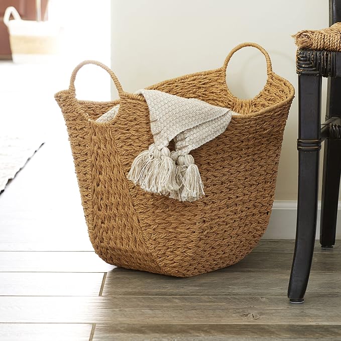 Household Essentials Natural Paper Rope Basket with Handles, Natural Woven Woven Storage Basket, Great for Decoration or Organization