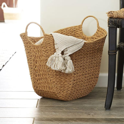 Household Essentials Natural Paper Rope Basket with Handles, Natural Woven Woven Storage Basket, Great for Decoration or Organization