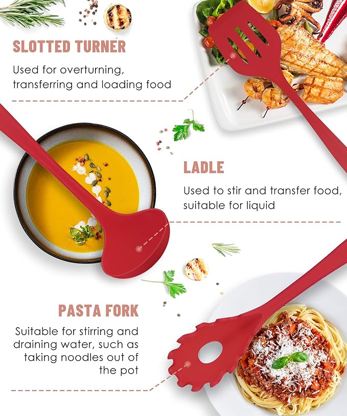 Pranski Kitchen Utensils Set-12 Pieces Silicone Cooking Utensils Set (Dishwasher Safe) 392°F Heat Resistant Spatula Set, Nonstick Cookware