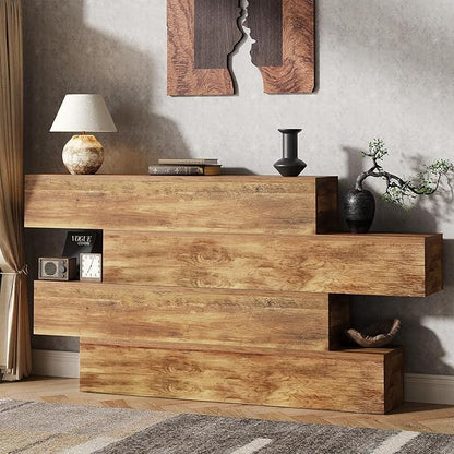 63" Long Farmhouse Console Table for Entryway, Modern Wooden Sofa Table Behind Couch, 4-Tier Storage Entry Table Hallway Table for Living Room, Unique Design Rustic Foyer Table, Walnut