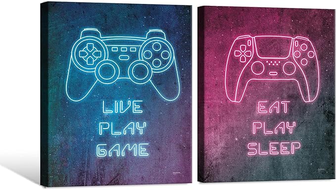 7CANVAS Game Room Wall Decor Neno Gaming Art Gamepad Canvas Pictures Cool Video Game Painting Gamer Pictures Wall Decor for Boys Teen Men Bedroom Dorm Playroom 12x16Inchx2pcs